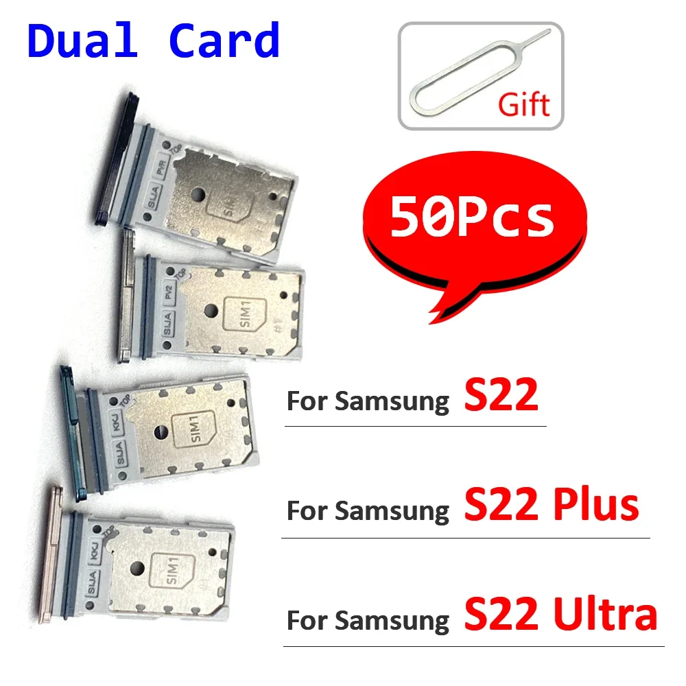 50Pcs，Dual Card NEW SIM Card Tray chip slot drawer Holder Adapter Accessories For Samsung S22 Plus Ultra