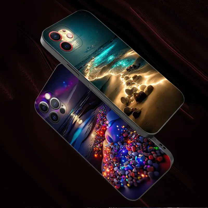 Phone Case For Apple iPhone 15 14 13 12 11 Pro Max 13 12 Mini XS Max XR X 7 8 Plus Romantic Scenery Of Seaside Beach At Night