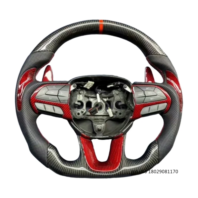 Hot New Product Perforated Leather Carbon Fibre Steering Wheel for Dodge Challenger Car Steering Wheel