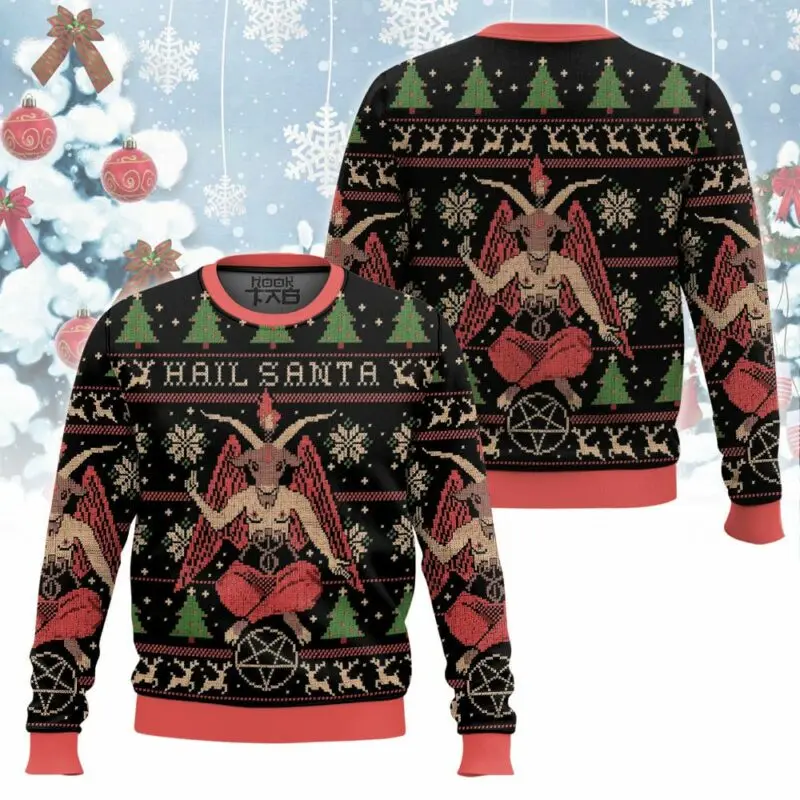 

Hail Santa Satan Claus Ugly Sweater Funny Christmas Novelty Pullover Xmas Jumper for Men Women Christmas Party Costume Cosplay