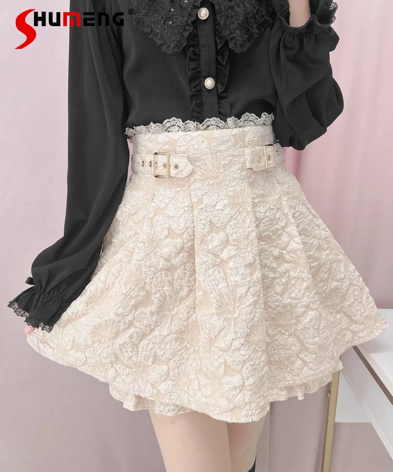 

Japanese Style Kawaii Short Pleated Skirt Female Lolita 2024 Spring and Summer New Sweet Cute Women's White Pattern A-line Skirt