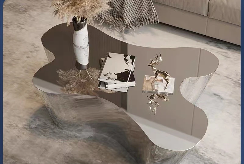 Modern minimalist stainless steel irregular coffee table, cloud-shaped metal table, living room home creative side table