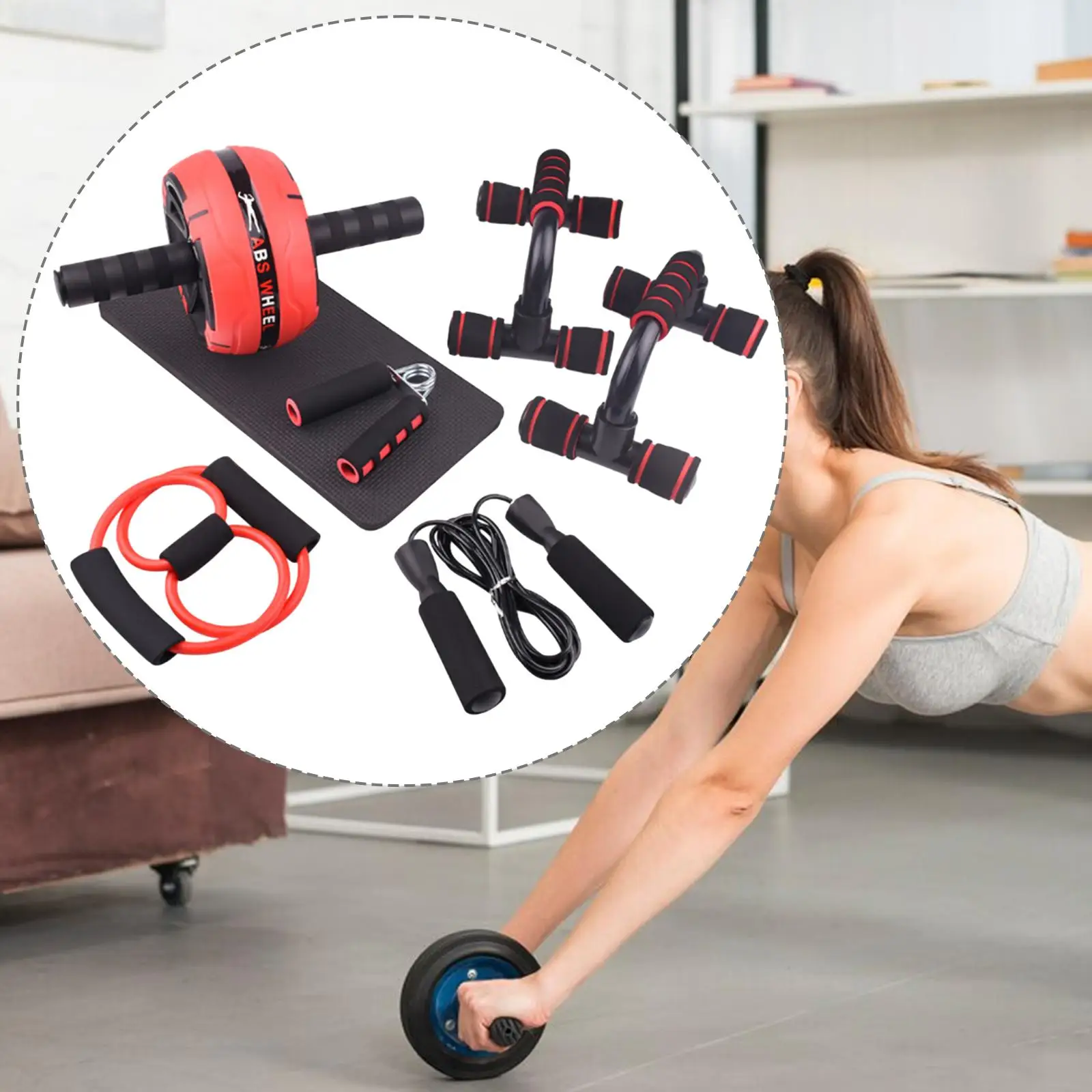 Core Training Kit Ab Wheel Push Up Bars Jump Rope Hand Gripper for Home Fitness Exercise Equipment for Men Women Indoor Use