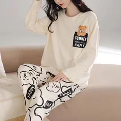 plus size Pajamas Set Long-Sleeved Long Trousers Student Nightwear Two-Piece Autumn and Winter Cute Cartoon Bear Women Sleepwear