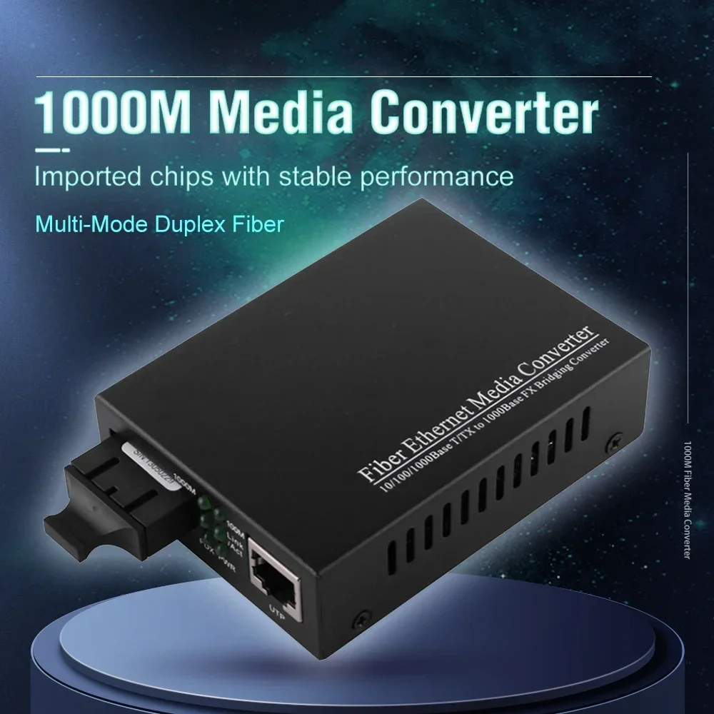 

Gigabit Ethernet Fiber Media Converter Multi-Mode SC Transceiver 10/100/1000M RJ45 To 1000Base-LX Up To 2km with a Built-in 1Gb