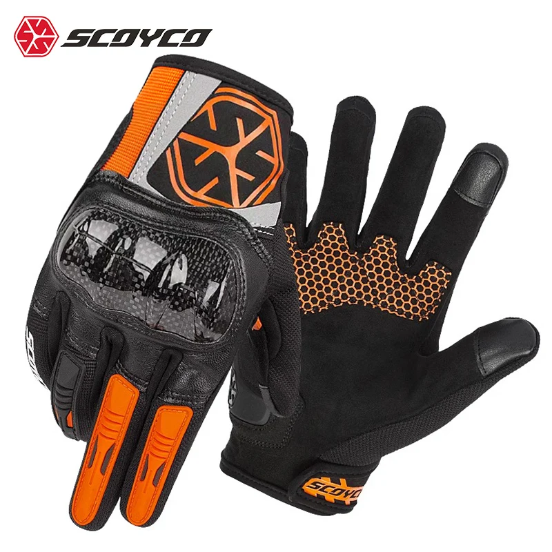 SCOYCO Motorcycle Riding Gloves Summer Racing Rider Anti-drop Red Black Orange White Carbon Fiber Men Women Motorbike Gloves