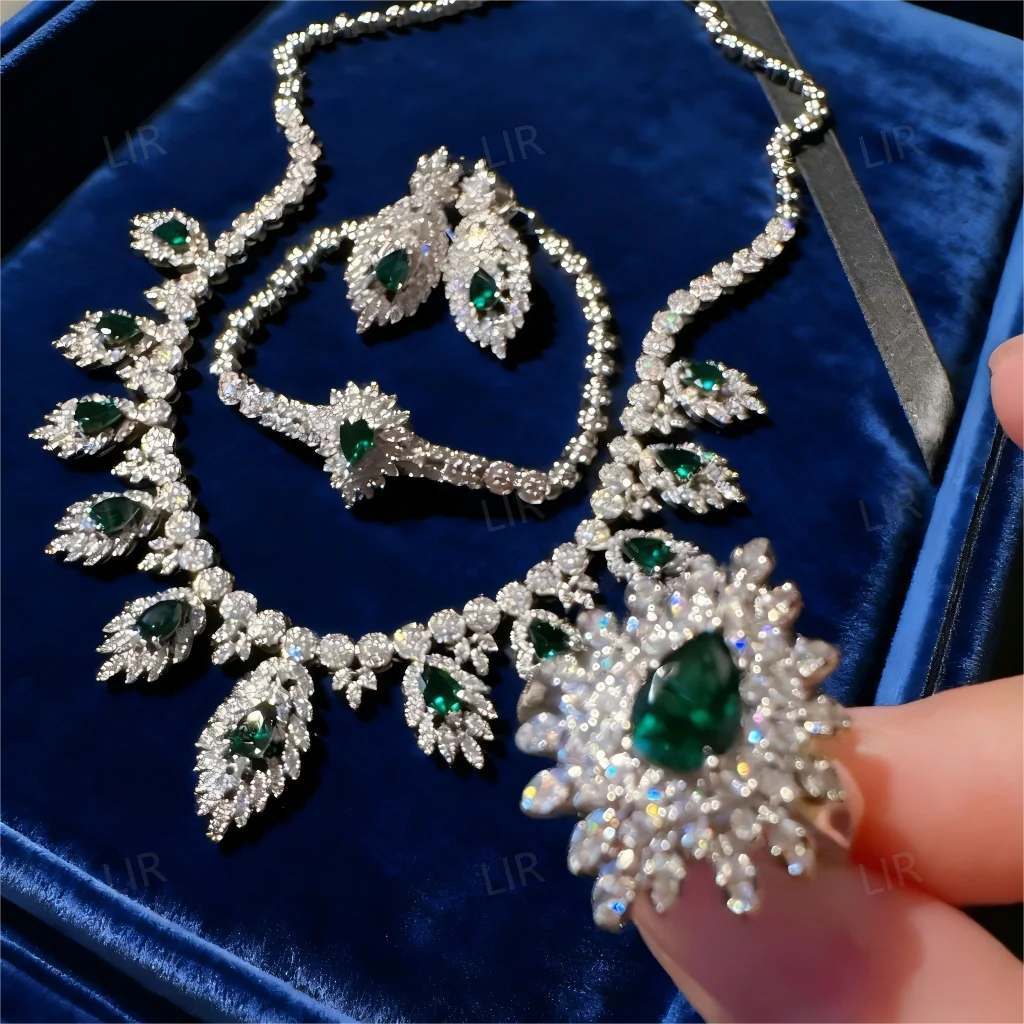 مجموعة مجوهرات نسائية مخصصة: قلادة على شكل دمعة من الأحجار الكريمة الخضراء على شكل طاووس نمساوي عتيق، وسوار من الريش والزركون، وخاتم وأقراط #4