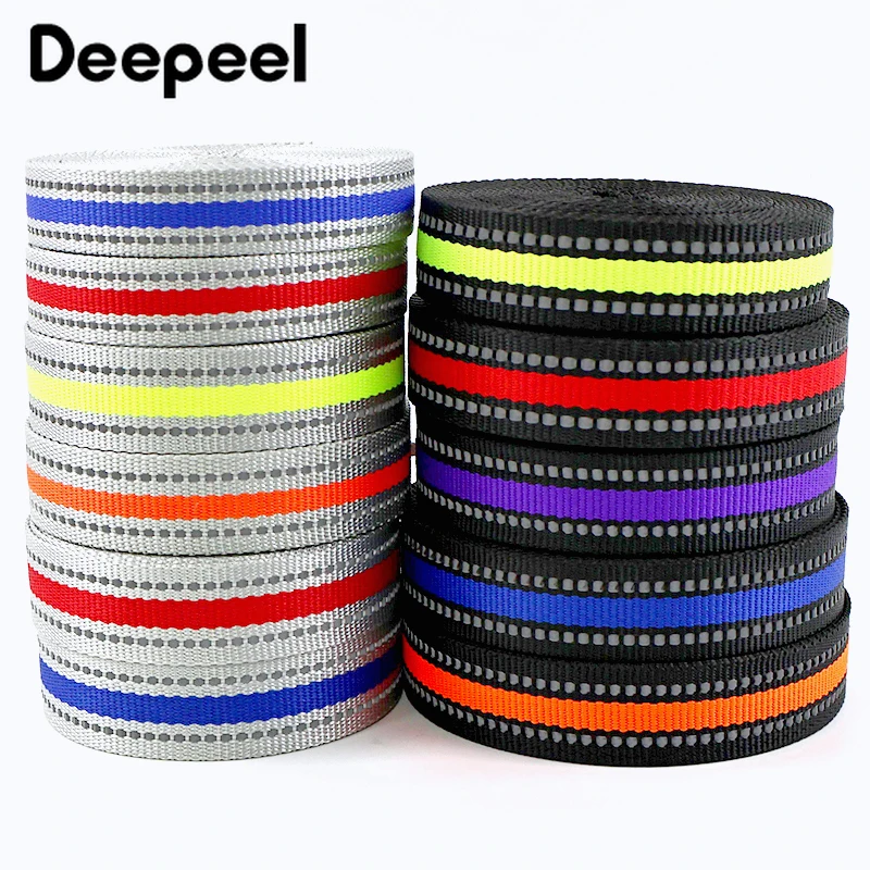 

5/10M 15/20/25mm Reflective Strip Webbing Strap Clothing Pet Collar Decorative Ribbon Band Sports Safety Belt Sewing Accessories