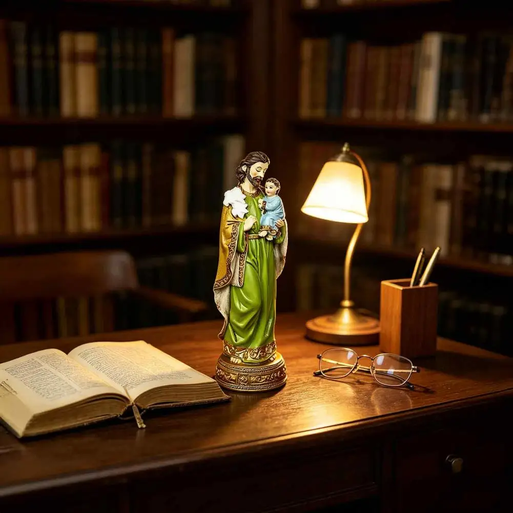 Catholic Church Tabletop Decoration Resin St.Joseph with Child Jesus Figure Colored Religious Statue Gift Decor