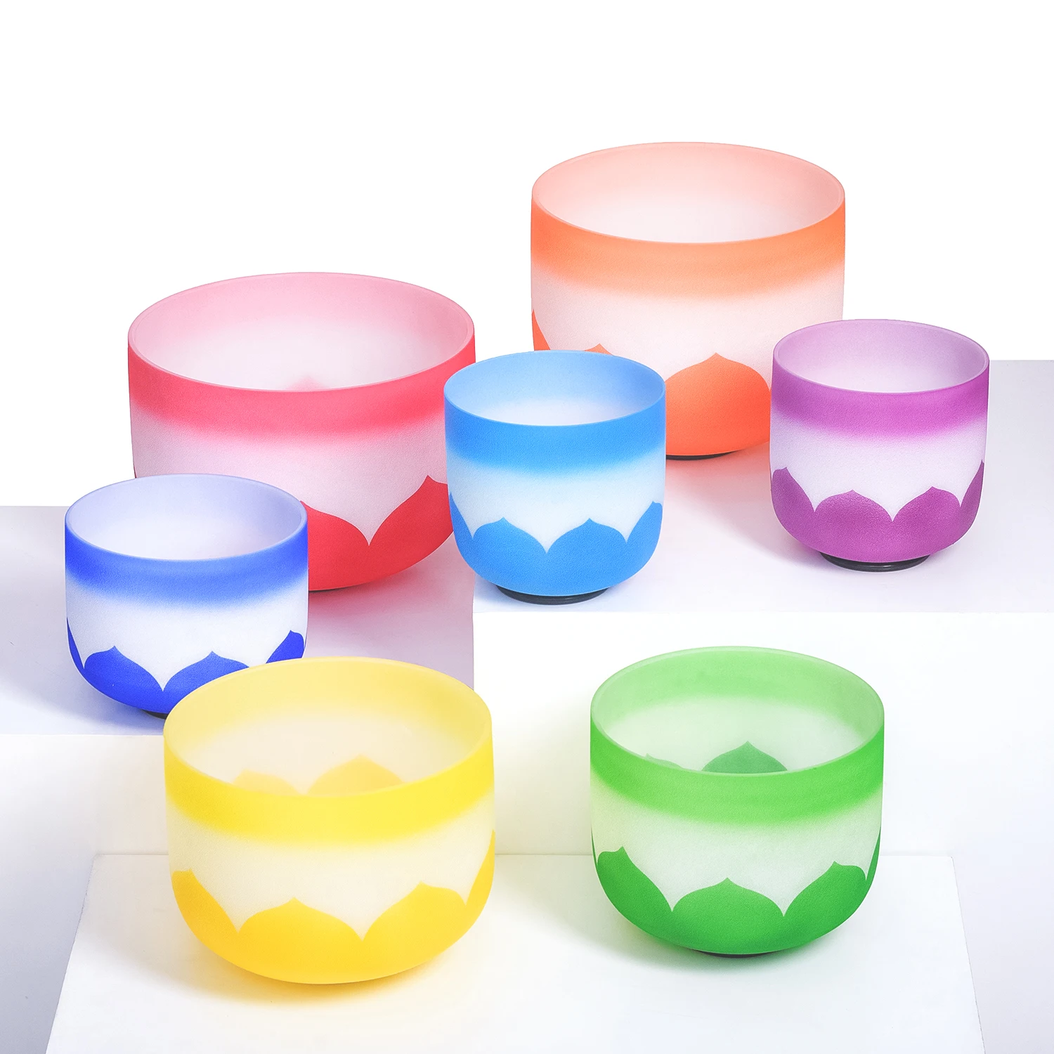 KVKA 6 -12 Inch Color Frosted Quartz Crystal Singing Bowl 440hz or 432hz 7 Notes CDEFGAB Set of 7Pcs for Yoga Sound Bath Healing