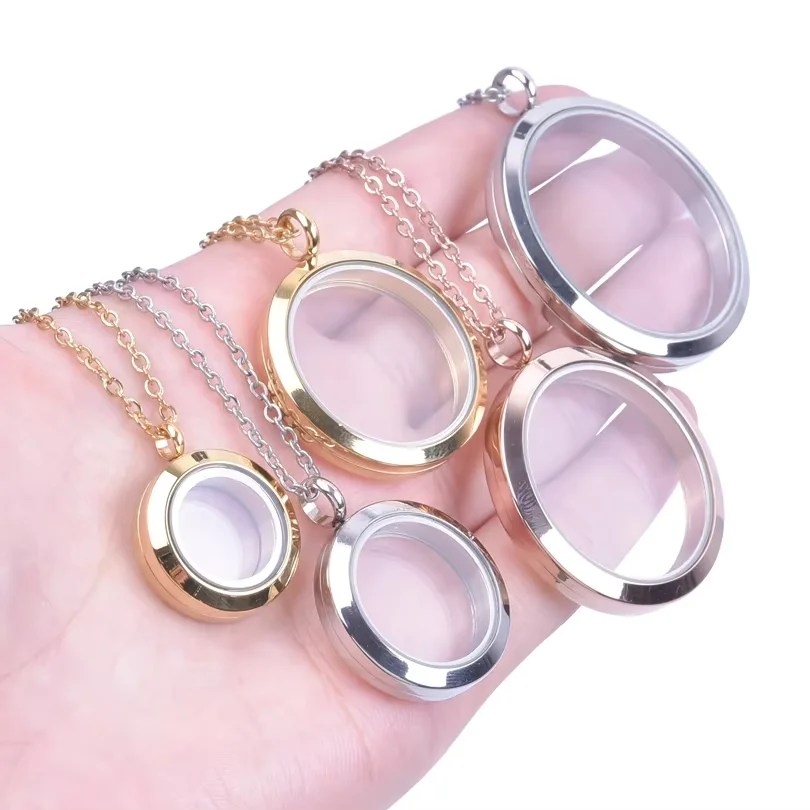 Nuevo Collar con Colgante Relicario Redondo de Varios Tamaños para Fotos, con Dijes Flotantes, para Joyería, Regalo para Hombres y Mujeres