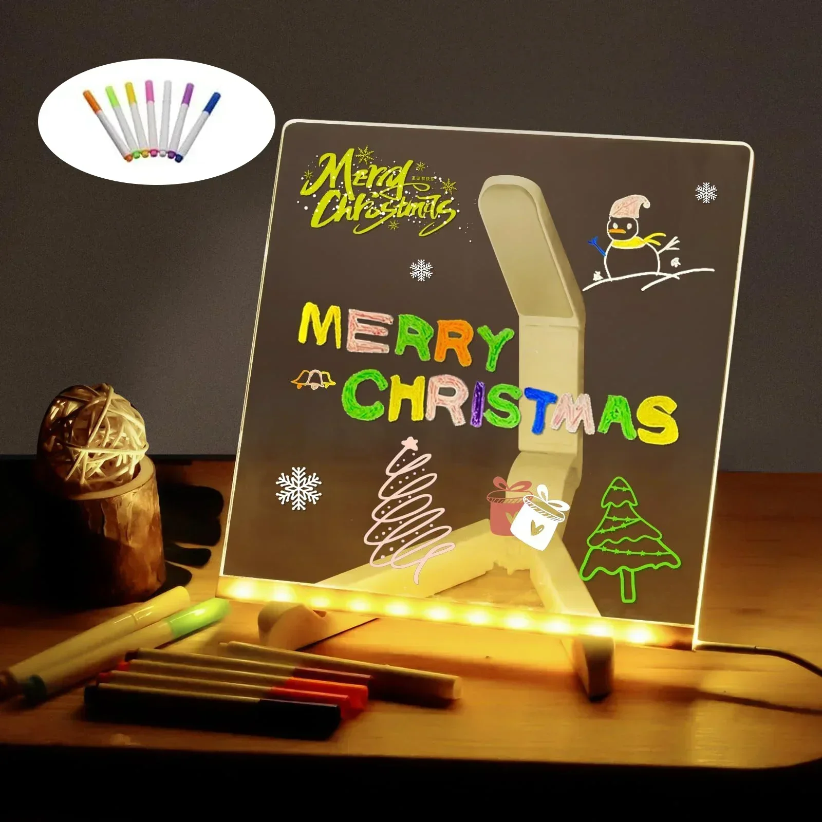 LED Children Drawing Board Lamp Transparent Acrylic Message Note Board Erasable USB Bedroom Night Light Birthday Kid Toys Gift