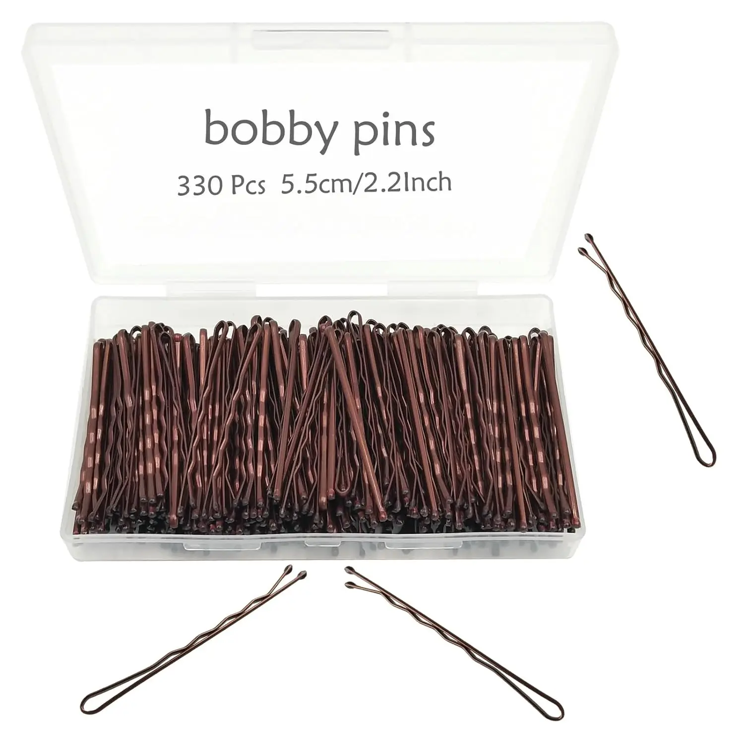 

330 Count Brown Bobby Pins, 2.2 Inch Hair Clips with Cute Storage Box for Kids, Girls, Women - All Hair Types