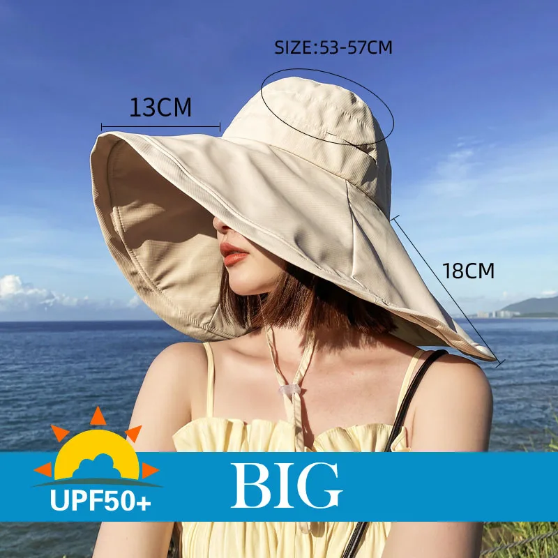 Wide Brim UPF 50+ Sun Hat Women Anti-UV Protection Hiking Fisherman Cap Fold Summer Solid Beach Bucekt Hat 2022