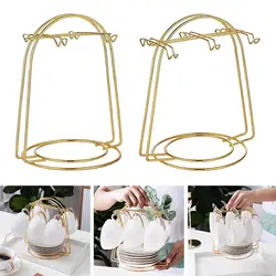 Metal Tea Cup and Saucer Display Rack for Coffee Cup Countertop Storage