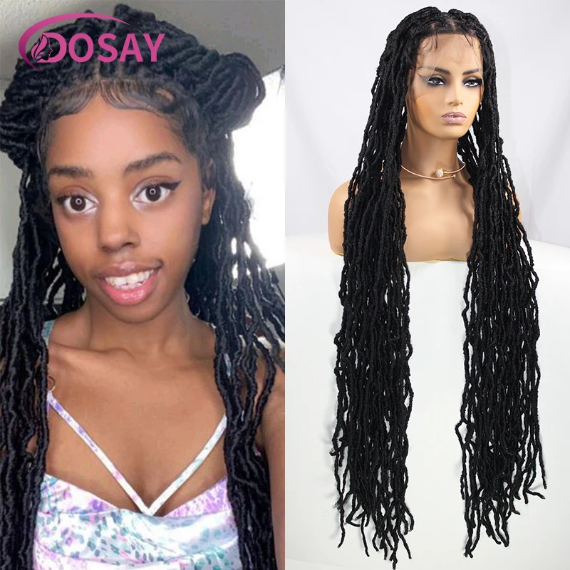 40" Synthetic Dreadlocks Full Lace Braided Wigs For Black Women Knotless Box Braid Lace Front Wig Wavy Locs Long Dreadlock Wig