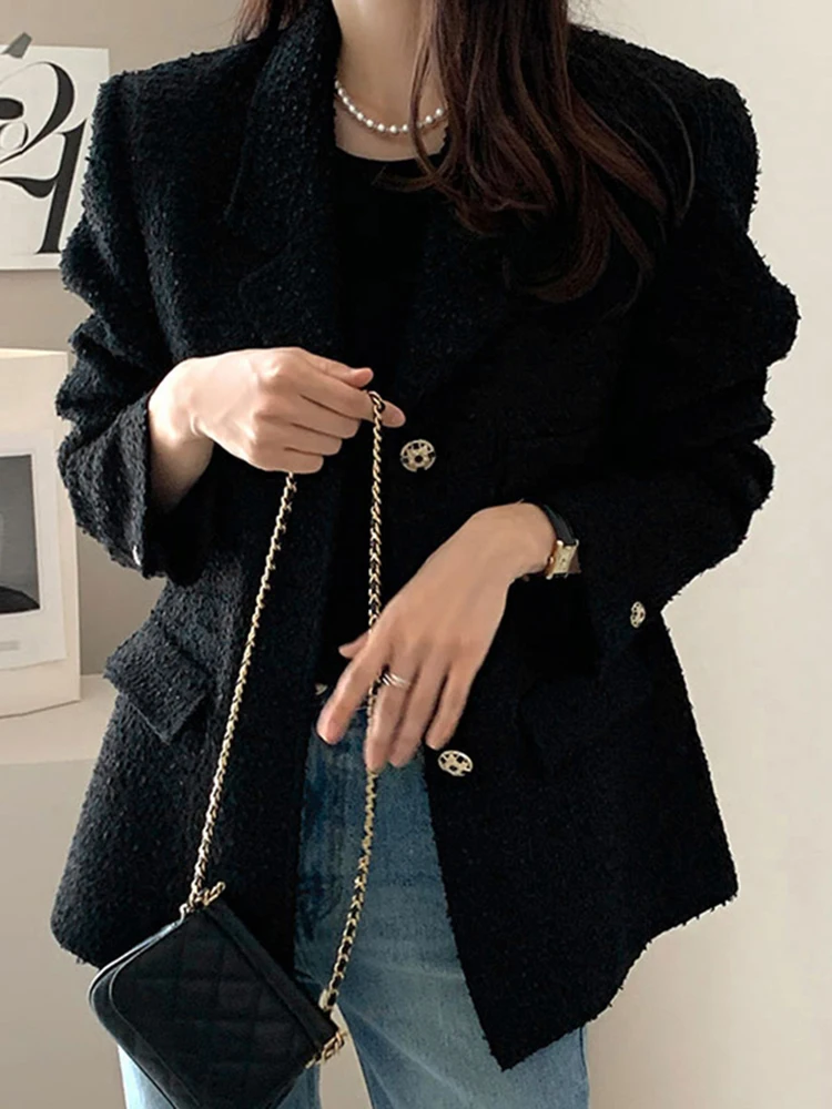 Temperament Diamond Buttons Single Breasted Long Sleeve Long Sleeve Tweed Coats Casual Loose Long Sleeve Jacket Autumn X530