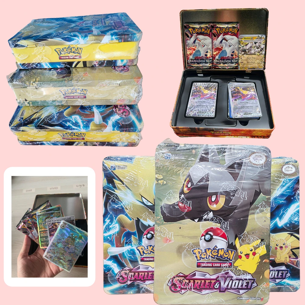 41/42/48/118/210 قطعة صندوق معدني حديدي لعبة البوكيمون معركة كارت تجارة جمع بطاقة بيكاتشو لعبة أنيمي بطاقات البنك هدية للأطفال