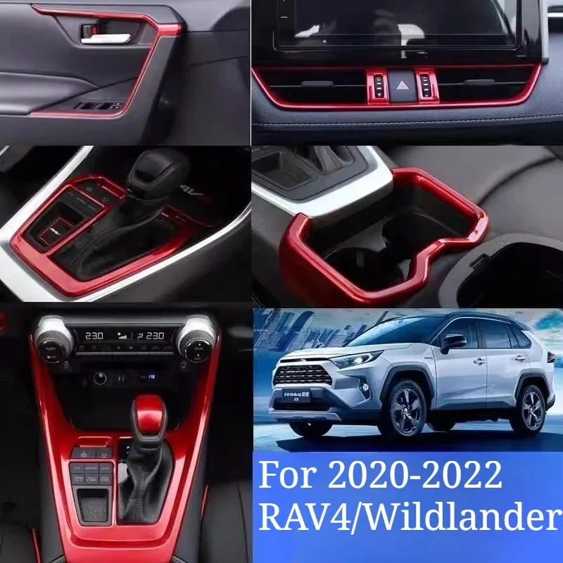 Red Interior Full Set Gear Shift Decor Patch for 2020-2024 Toyota RAV4 Wildlander, Special Sporty Interior Part