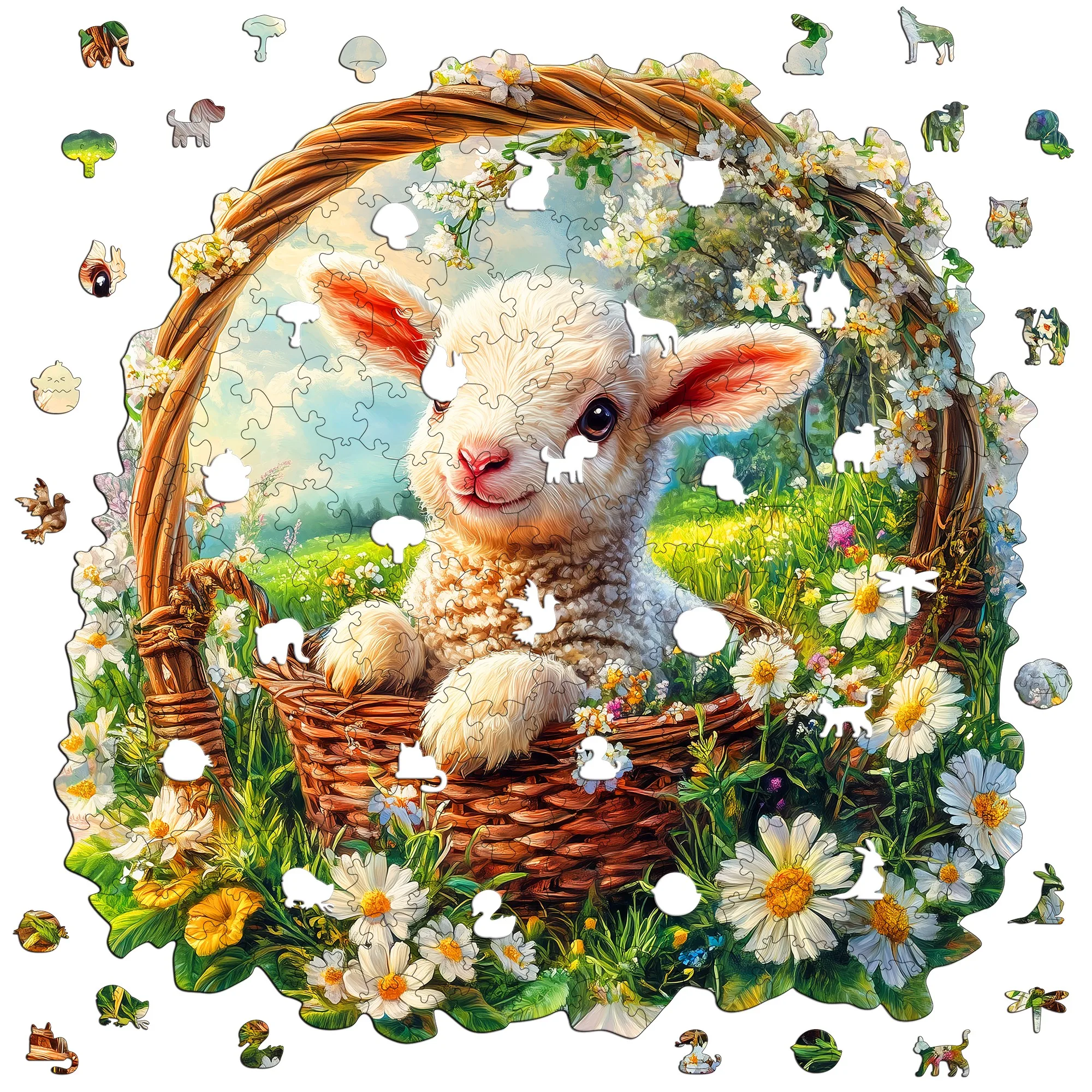 Little Lamb and Magic Book Theme Wooden Jigsaw Puzzle Wooden Decor Painting Christmas and Halloween Gift Toy For Teen And Kid