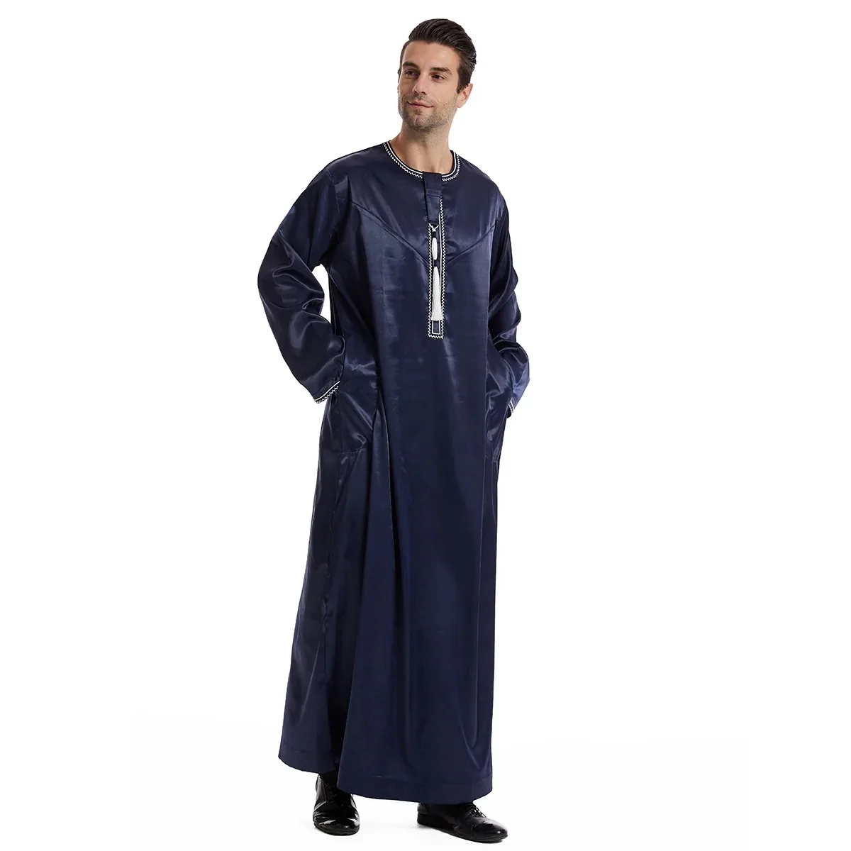 Arab Men's Satin Jubba Thobe - Traditional Arabic Modest Robe | Formal & Daily Wear | Long Sleeve, Smooth Fabric, Classic Design