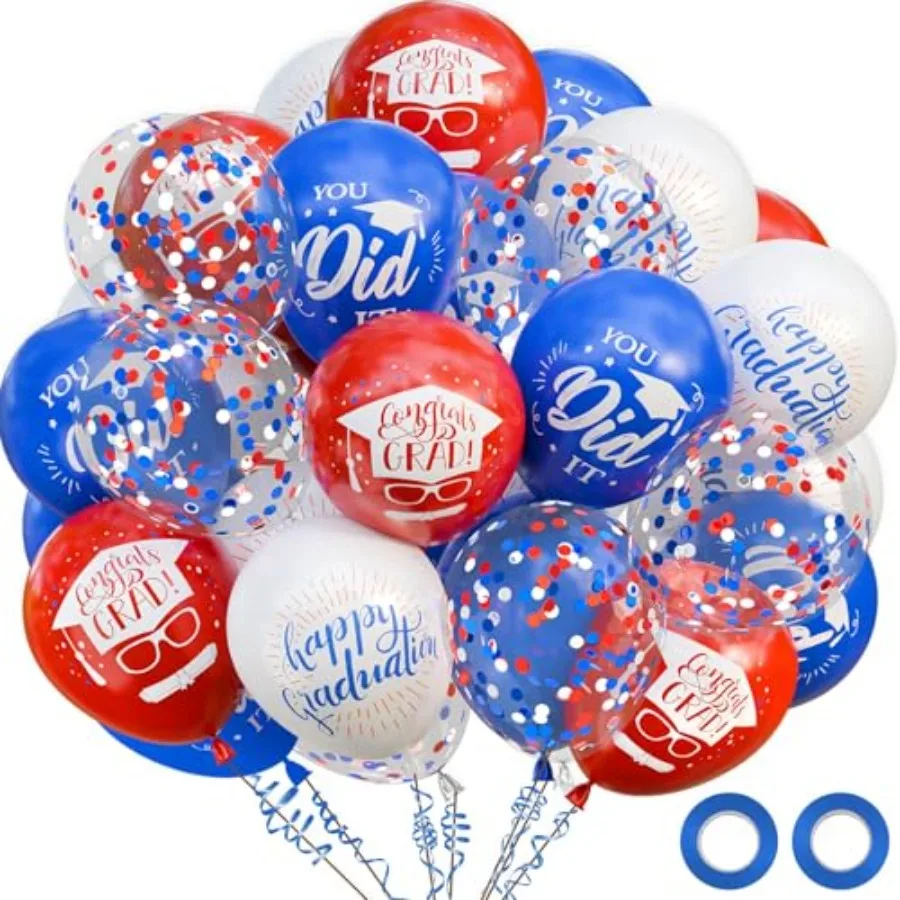 

75Pcs Graduation Party Decorations Balloons Set - 12 Inch Congrats Navy White Confetti Latex Balloons for Class of 2026 Graduat