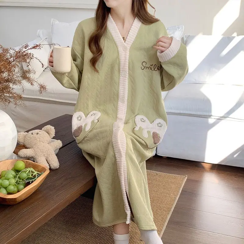 

nightdress Women's pajamas autumn winter new model Comfortable Sleepwear long sleeves sweet Cotton Pajama pajamas loose dress ﻿