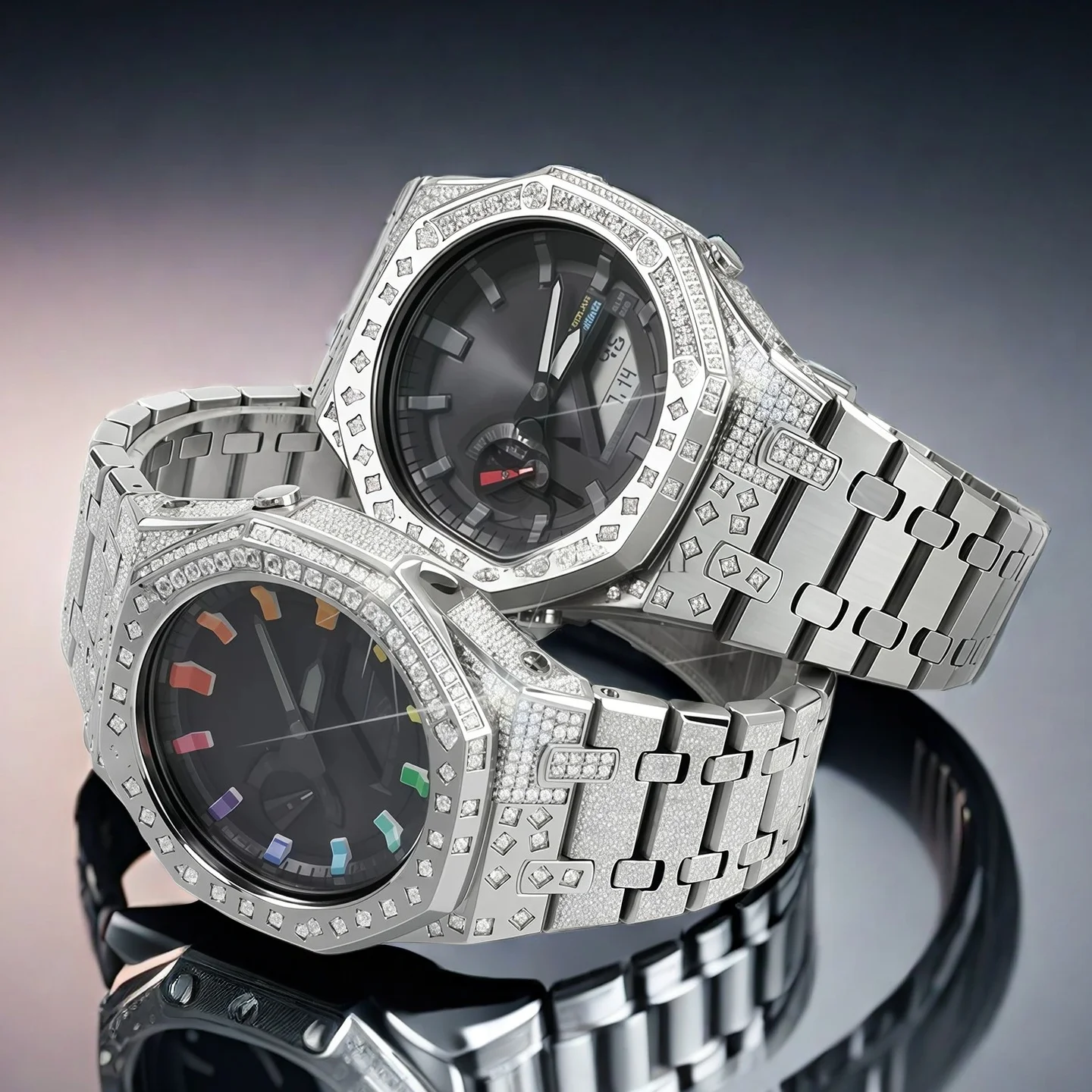 

Модифицированный набор AP Country Oak Frost Gold GA-2100/GA-2110/GA-B2100 для Casio, металлический необычный ремешок с бриллиантами, корпус часов