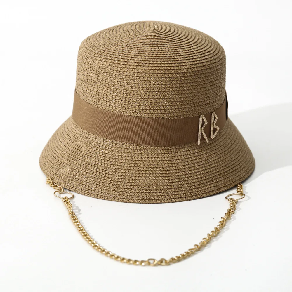 2026 RB Bucket Caps Fashion Letter Bucket Hat Metal Chain Sun Visor Beach Hat Women Summer Foldable UV Protection Cap