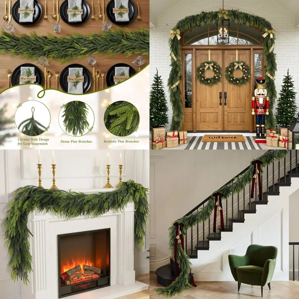 

Реалистичная сенсорная 9 футов рождественская искусственная гирлянда Norfolk из сосны для зимних праздничных украшений (в помещении/на открытом воздухе)