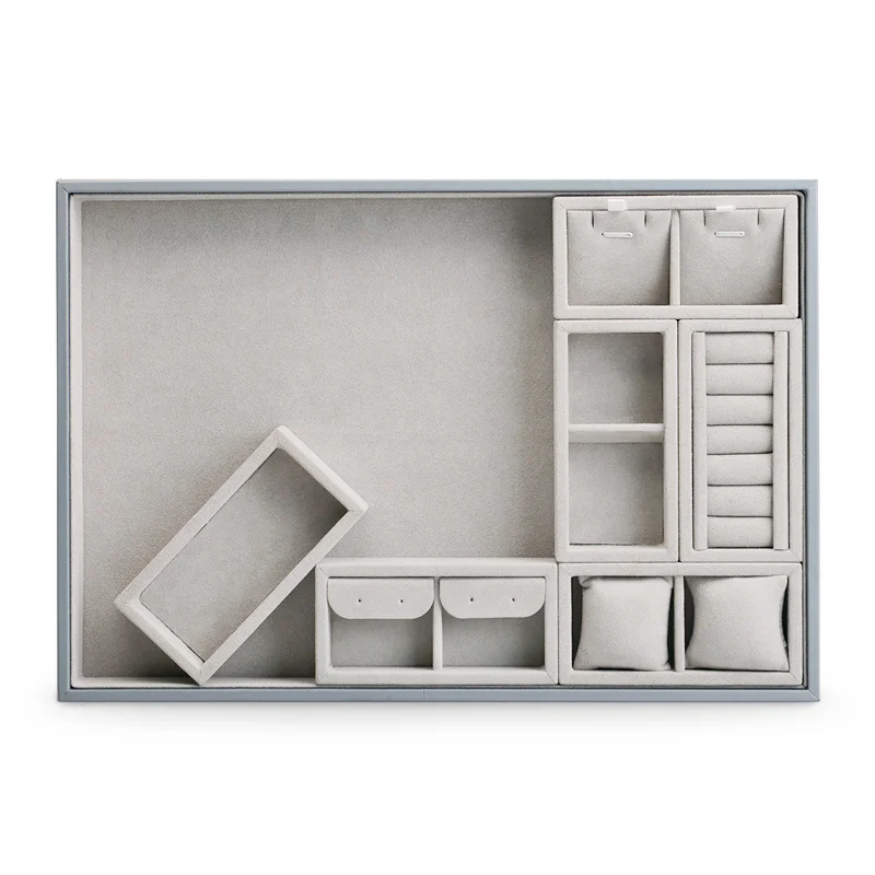 Oirlv Jewelry Display Tray Microfiber Jewelry Display Organizer Gray Ring Necklace Bracelet Storage Case  for Jewelry Showcase