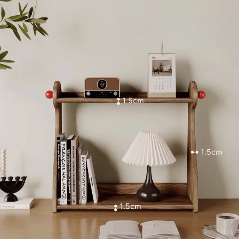 Dark Walnut Wood Desktop Organizer, Multi-Tier Display Shelf for Cosmetics & Coffee Cups, Japanese-Style Tea Storage Cabinet