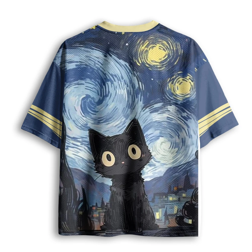 Latest Adult and Children's Art Starry Sky Cat Screaming Cat 3D Printed V-Neck Cartoon Animal Sports T-Shirt
