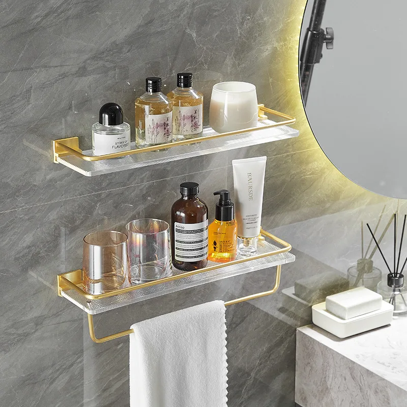 Punch-free Luxury Bathroom Shelf Shelves Wall Mounted Shampoo Cosmetic Storage Rack For Kitchen Holder Square Acrylic Organizer