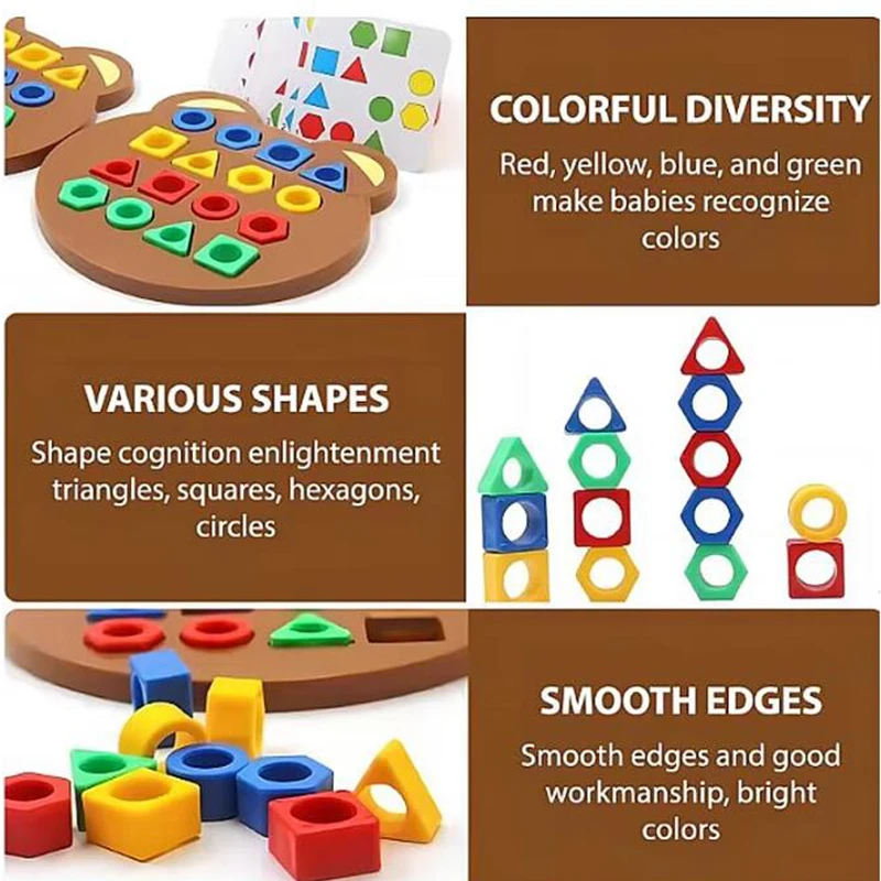 Früherziehungspuzzle für Kinder, Puzzlespiel in Teddybärenform, farblich passendes Spielzeug für Kinder, Reaktionslernbrett, Entwicklung