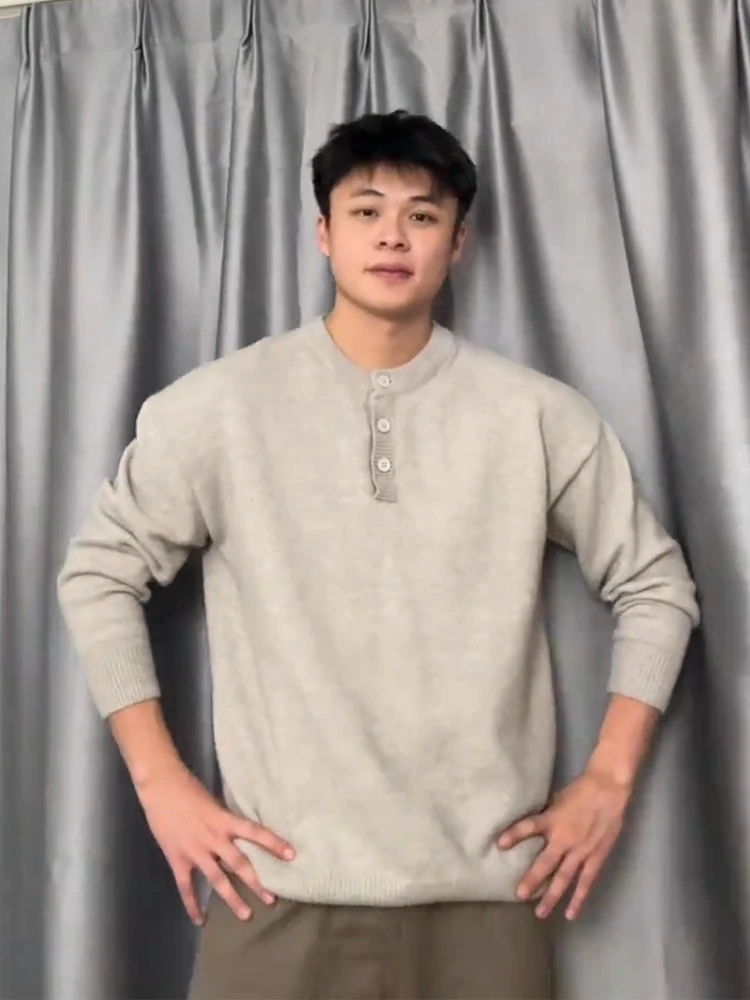 

ay Knitted Henley Ne Fce Lined Men's Base irt American Lazy Sle Winter Warm Inner Wear Casual Long Sve Top