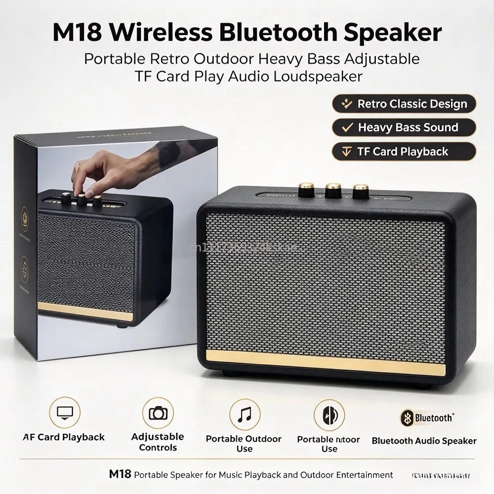 M18 Wireless Bluetooth Speaker Portable Retro Outdoor Heavy Bass Adjustable TF Card Play Audio Loudspeaker