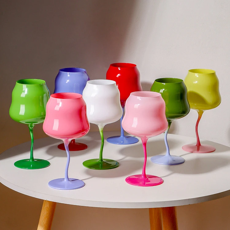 Hand Blown Creative Macaron Colored Twisted Cup Glassware Goblet Wine Glasses Goblet Red Wine Glass Cups for Home Party Use