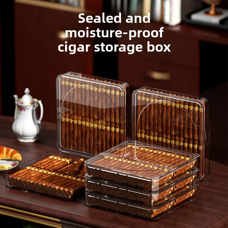 1PCS Plastic Airtight Cigar Humidor with Moisture Proof Seal Large Capacity Transparent Storage Case for Indoor/Office