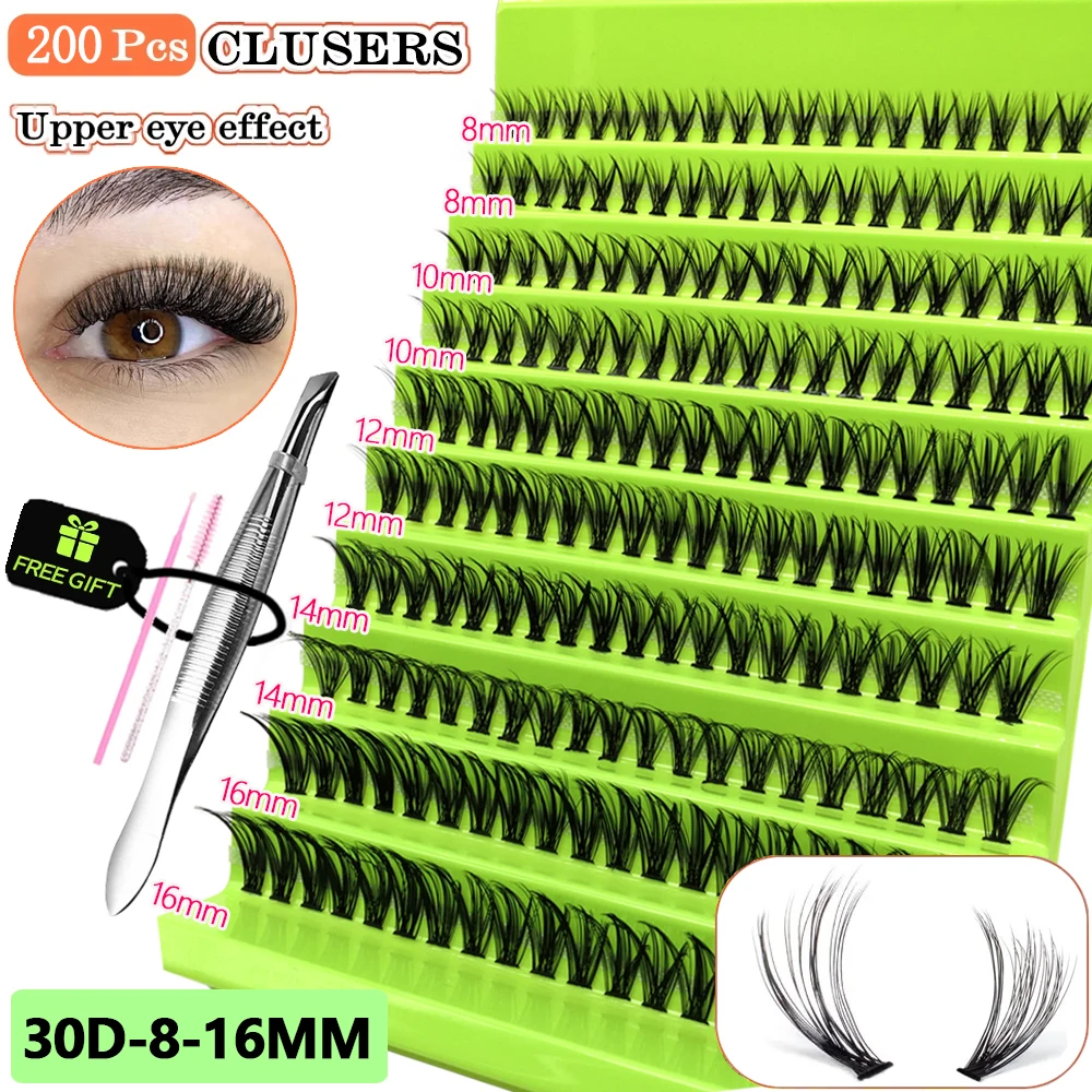 

200 пучков 10D/20D/30D/40D Индивидуальная группа ресниц Природные норковые ресницы Расширенные 8 - 14 мм Кластерные ресницы DIY Индивидуальные ресницы