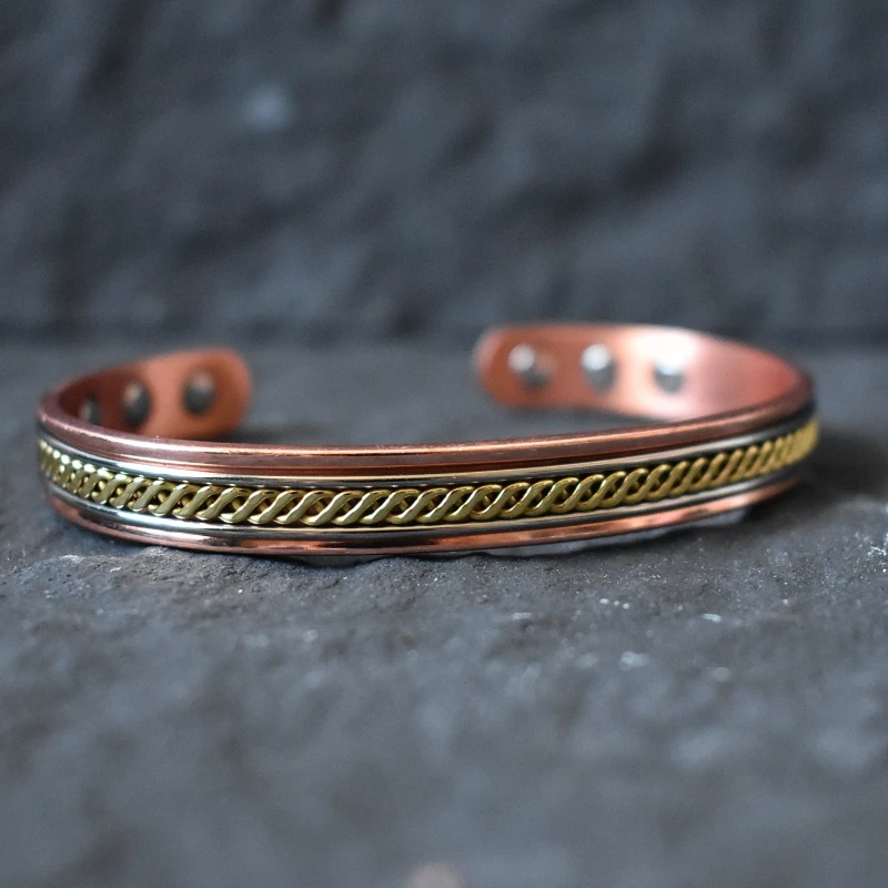 Pure Copper Bracelet Men Women Adjustable Vintage Twist Magnetic Bangle Arthritis Health High Magnet Jewelry Adjustable