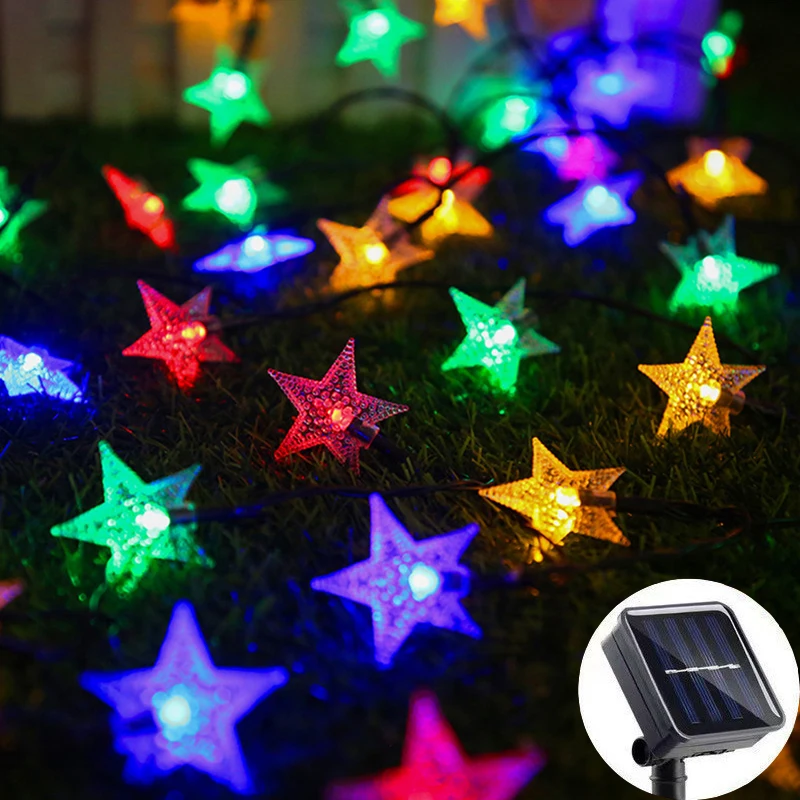 12m/7m/5m Outdoor Solar Star String Lights Weatherproof Solar Lights Fairy Lights Star for Christmas Garden Wedding Decoration