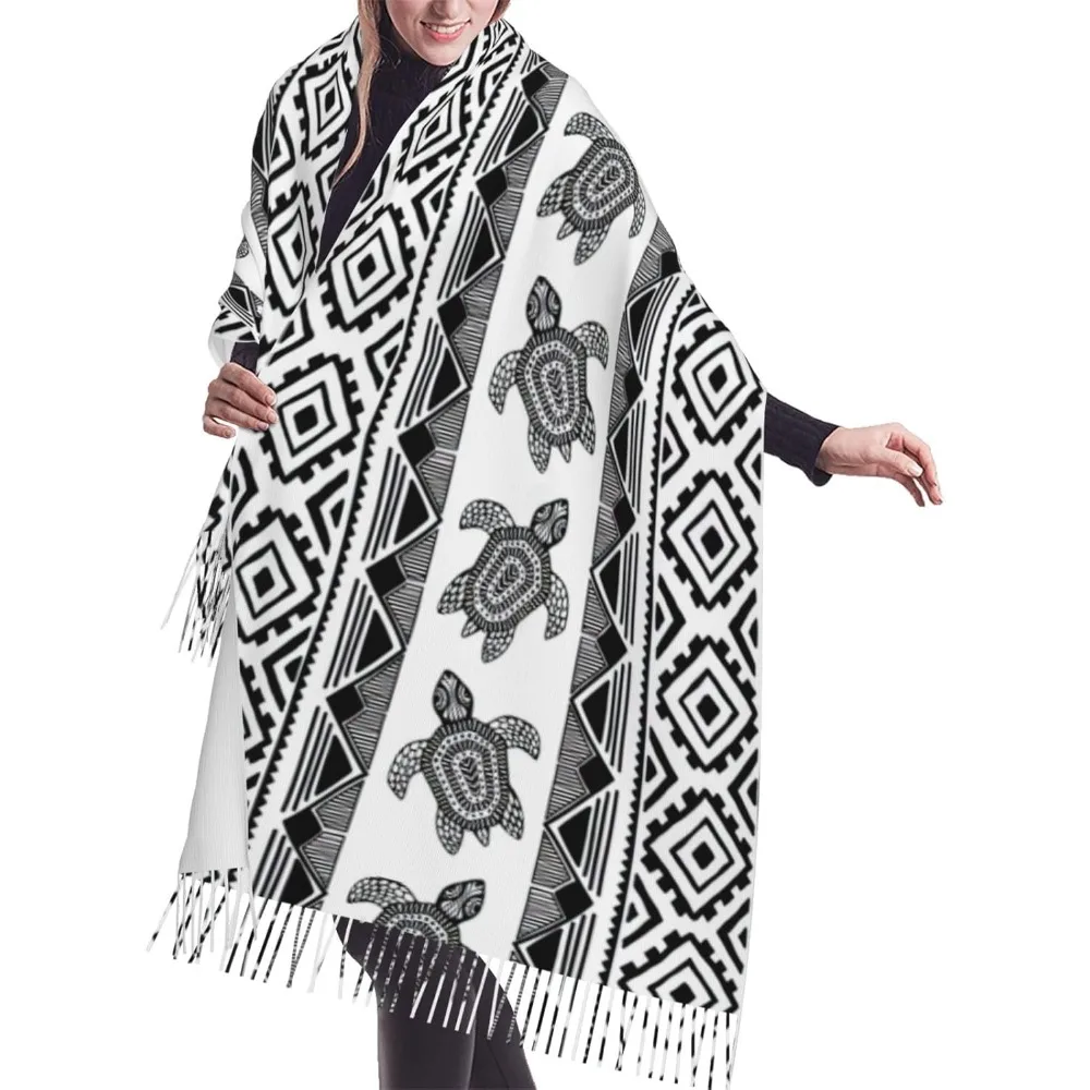 

Ethnic Turtle Striped Print Cashmerette Fringed Scarf Fringed Scarf For Spring Fall Winter Warm Present