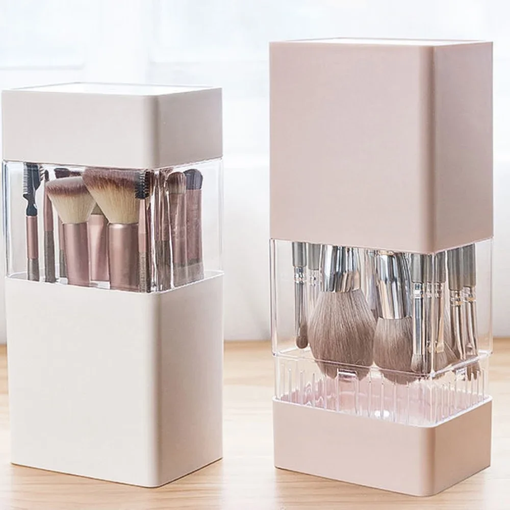 Household Makeup Brush Storage Box Dust Cover Makeup Brush Holder Organizer 2-in-1 Stand Multifunctional Desktop Storage Rack