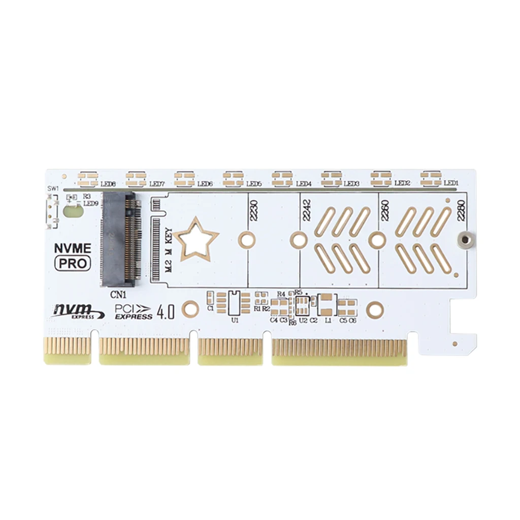 M2 to PCI Express PCIE4.0x16 Expansion Card with RGB for M.2 NVME Protocol 2230 2242 2260 3380 SSD Adapter Card for Desktop PC