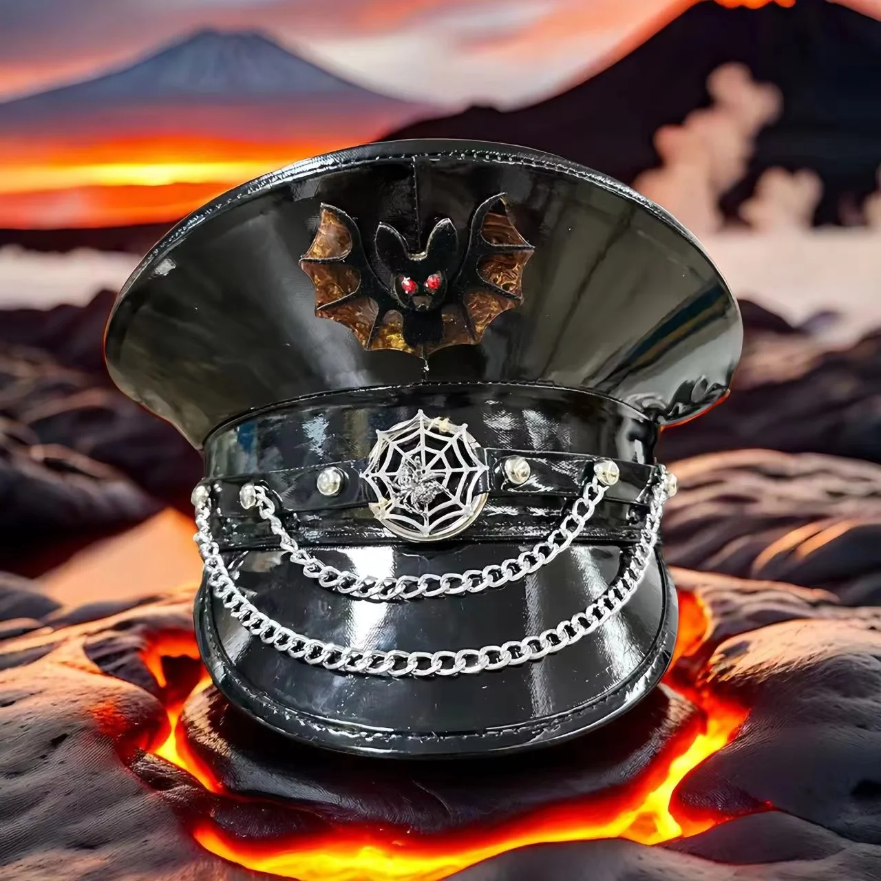 HongLuan Laser lederen kapiteinshoed Strass en militaire petten voor dames, Rave Festivals Accessoires & Feestpet Man Cosplay Fem