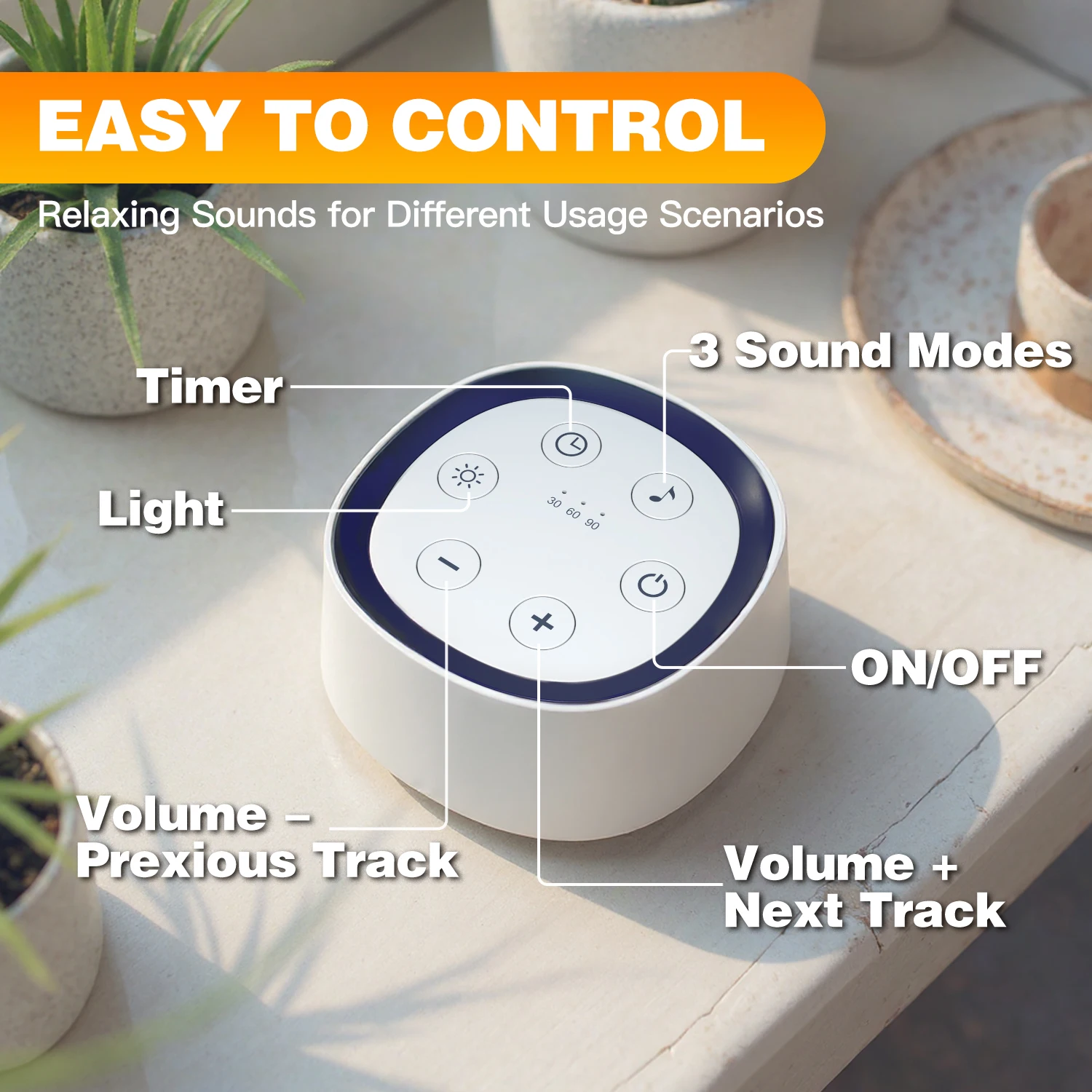 Máquina portátil de som de ruído branco, 24 sons calmantes, luz noturna, temporizador de sono, recarregável, ajuda para adultos e crianças