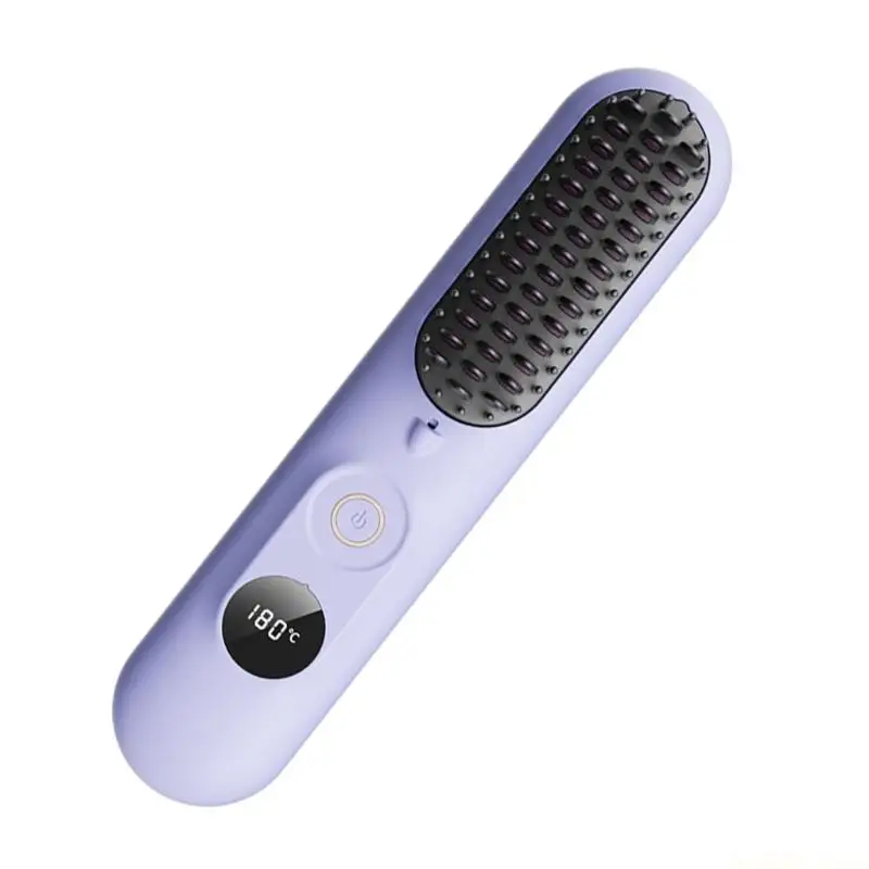 D0AB Hair Straightening Brush 4 Temp Settings Portable Wireless Hair Straightener Electric Styling Tool With Fast Heating