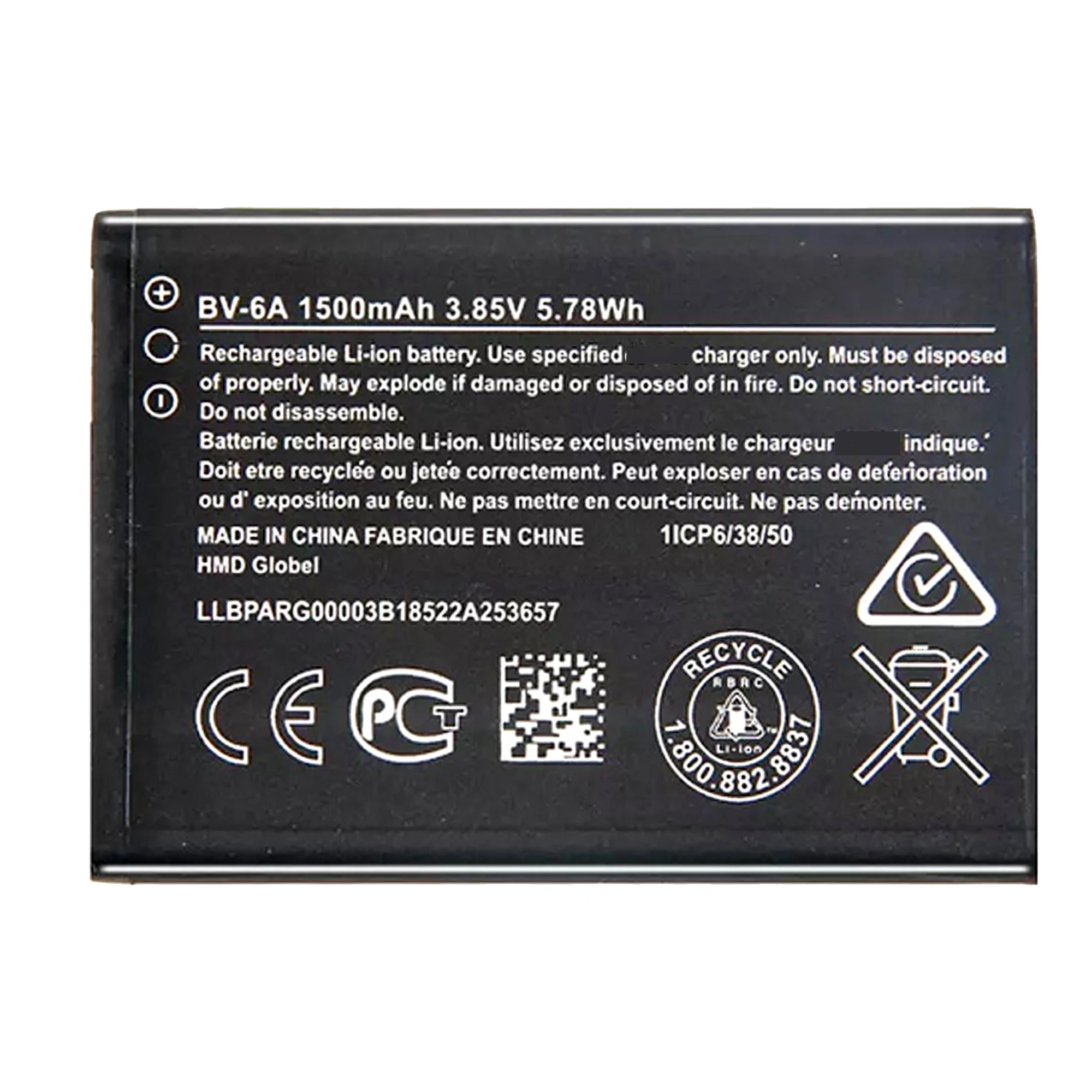 BV-6A Battery for Nokia Banana 2060 3060 5250 C5-03 8110 4G Original Capacity Mobile Phone Batteries Bateria