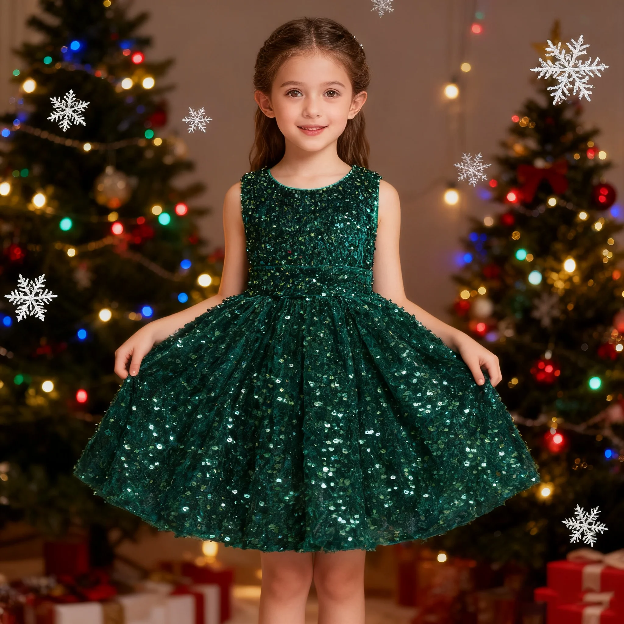 

Girl Christmas Green Red baby girl party dresses Children's Luxury dresses Birthday Party Princess Dress Sequins Wedding Prom Go